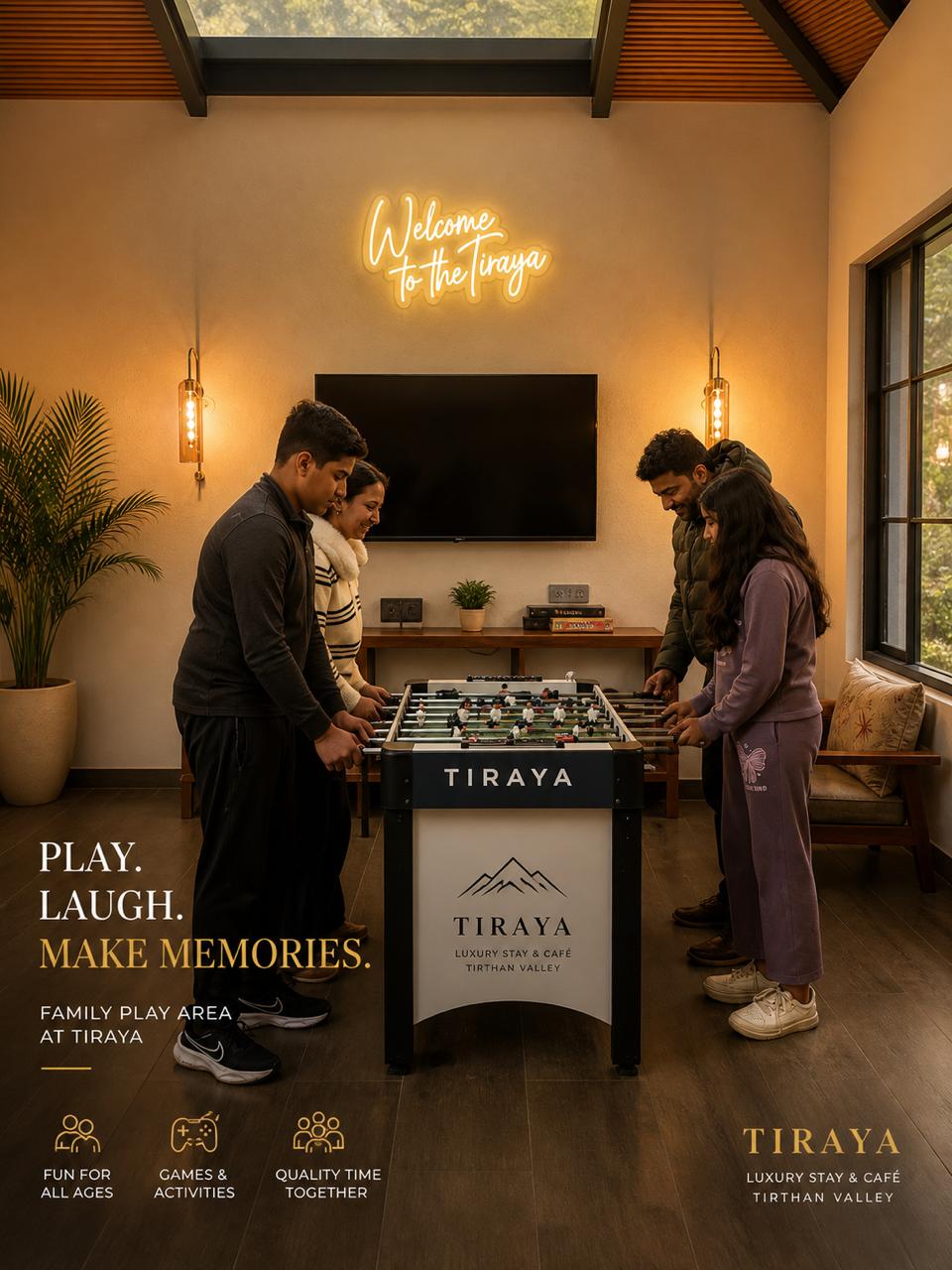 Star Gazing and Family Play Area at Tiraya — foosball table, TV, family activities, Tirthan Valley